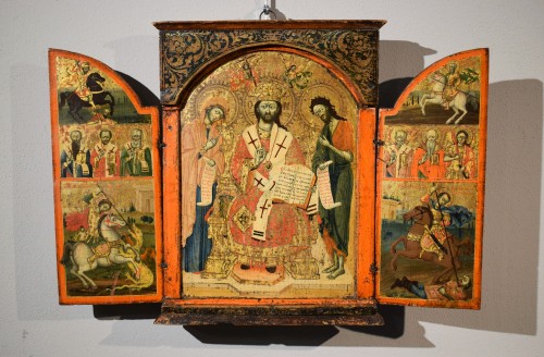 Antiquités - Greek Triptych depicting the &quot;Deesis&quot; 17th century 